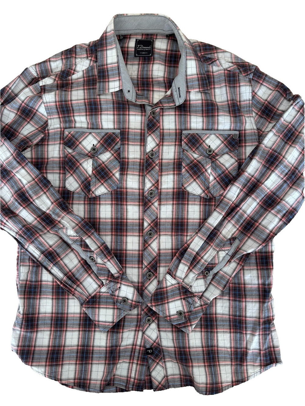 7 Diamonds Men's Long Sleeve Shirt Large Multicolor Plaid